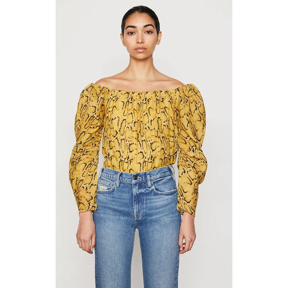 FRAME Off-The-Shoulder Billow‎ Sleeve Top Python Pattern Size Medium
